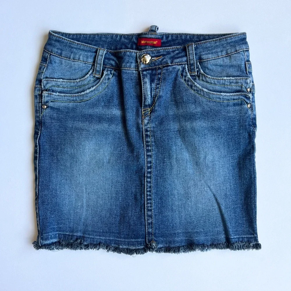 Y2K/90s Vintage Blue Asphalt Denim Mini Skirt